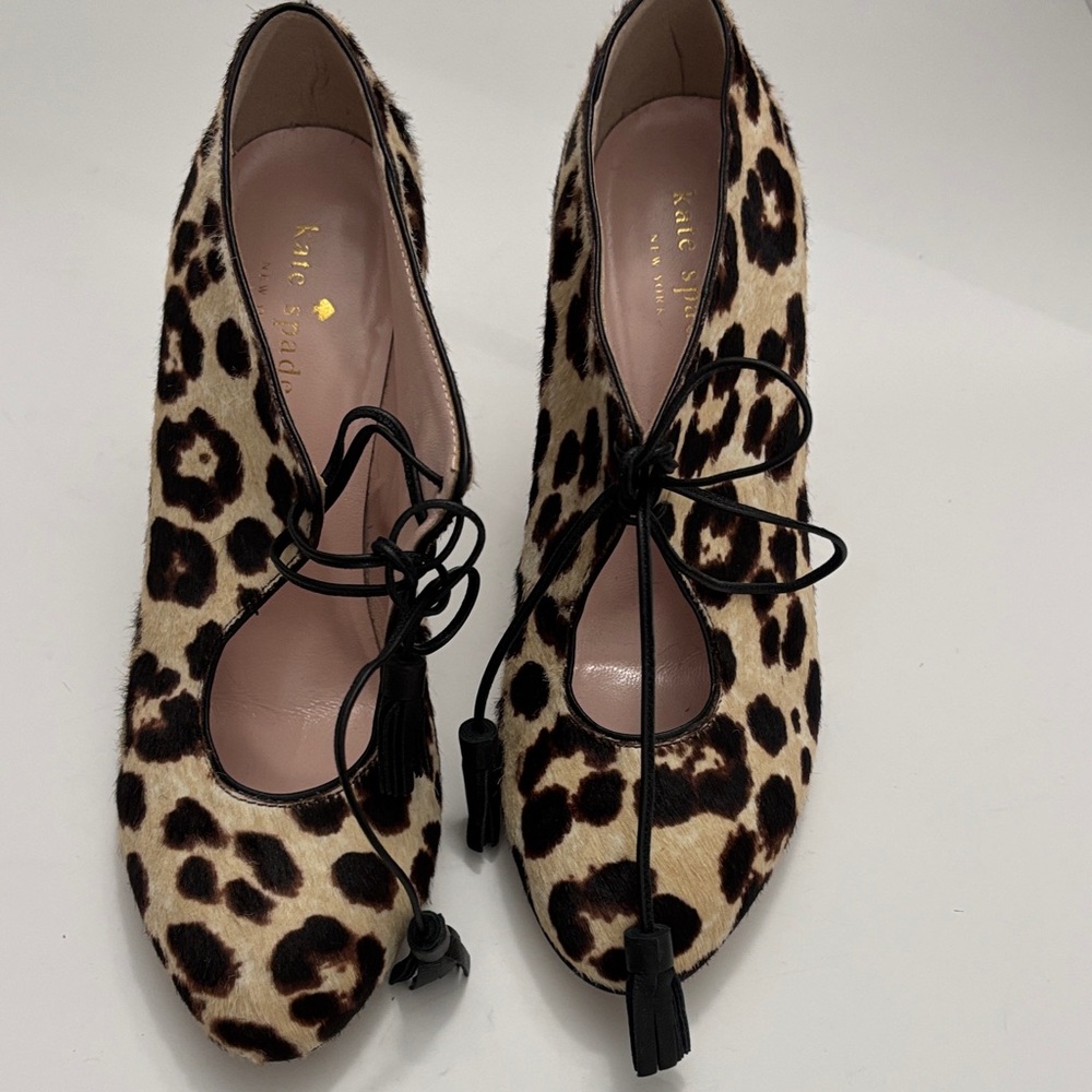 Kate Spade Leopard Print Heels with Black Accents Mohair Size 6